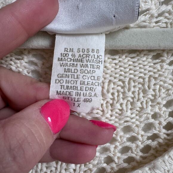 Adrian Jordan 1X Cream Vintage Sweater Knit‎ Handmade Open Stitch loose fit 90s - Picture 3 of 9